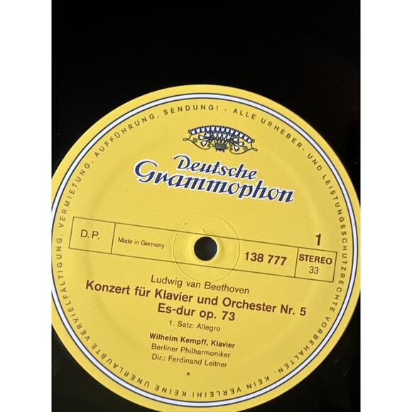 DGG 138 777WILHELM KEMPFF / BEETHOVEN Piano Concerto No. 5 Leitner Berlin - Picture 3 of 4